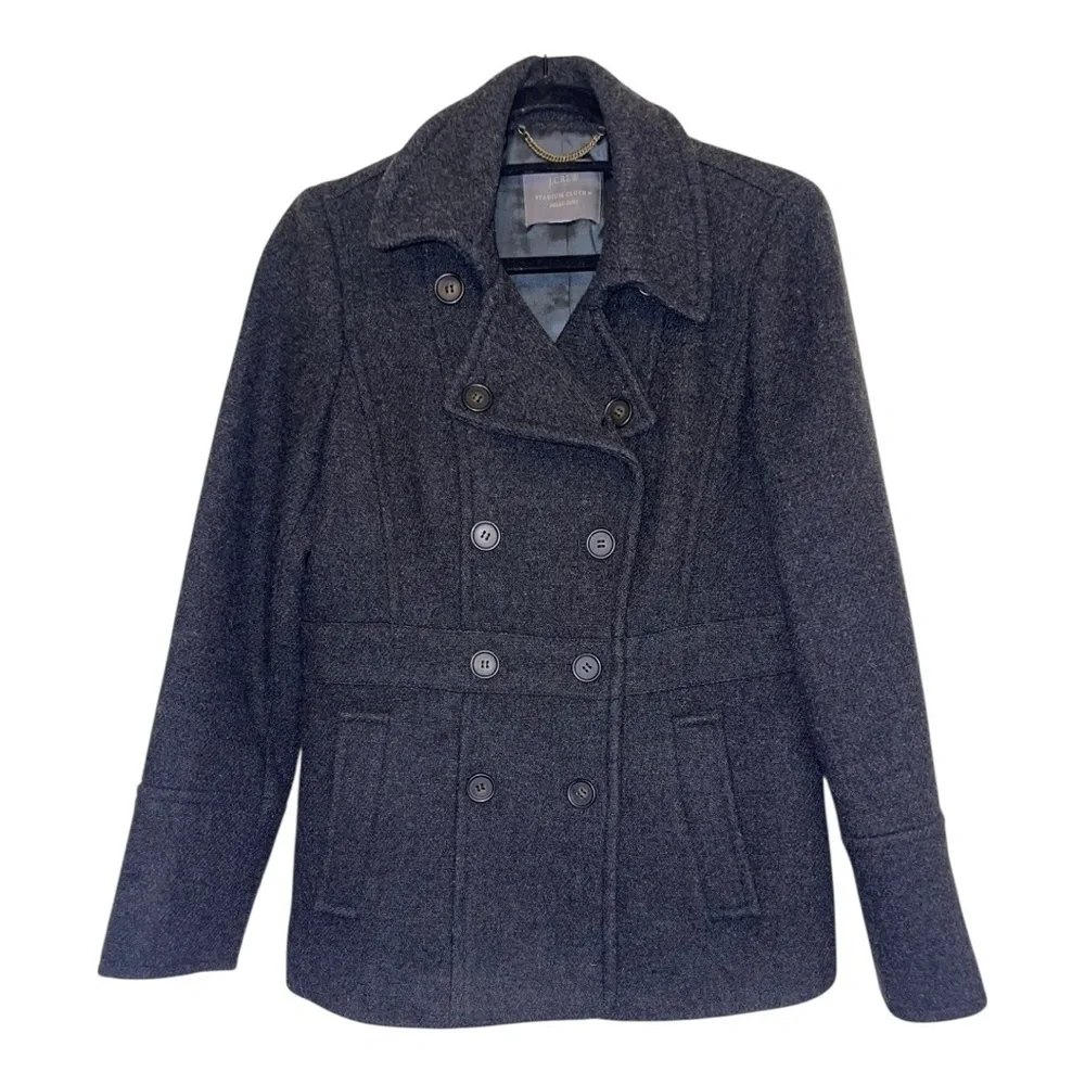 J. Crew Charcoal Dark Gray Stadium Cloth Nello Gore Wool Blend Pea Coat - Picture 2 of 11